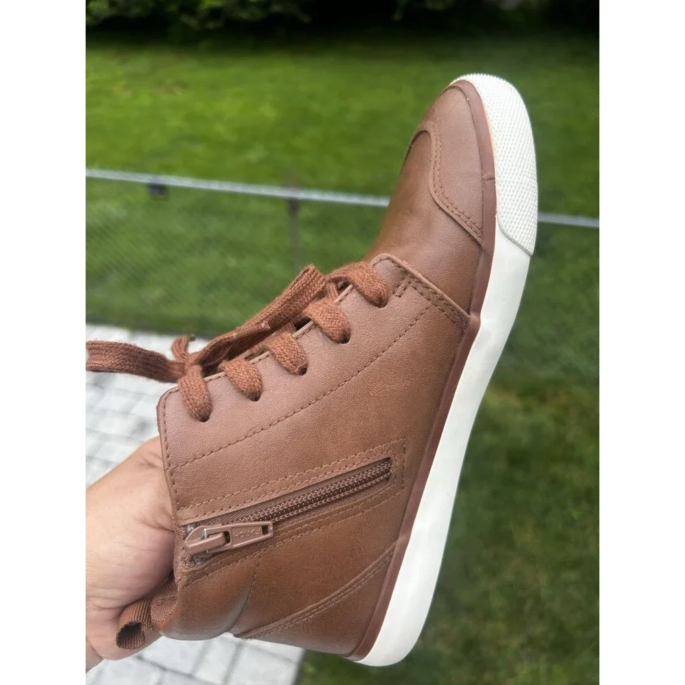 Wonder Nation Kids Size 4 Brown High Top Sneakers Lace Up Side Zip